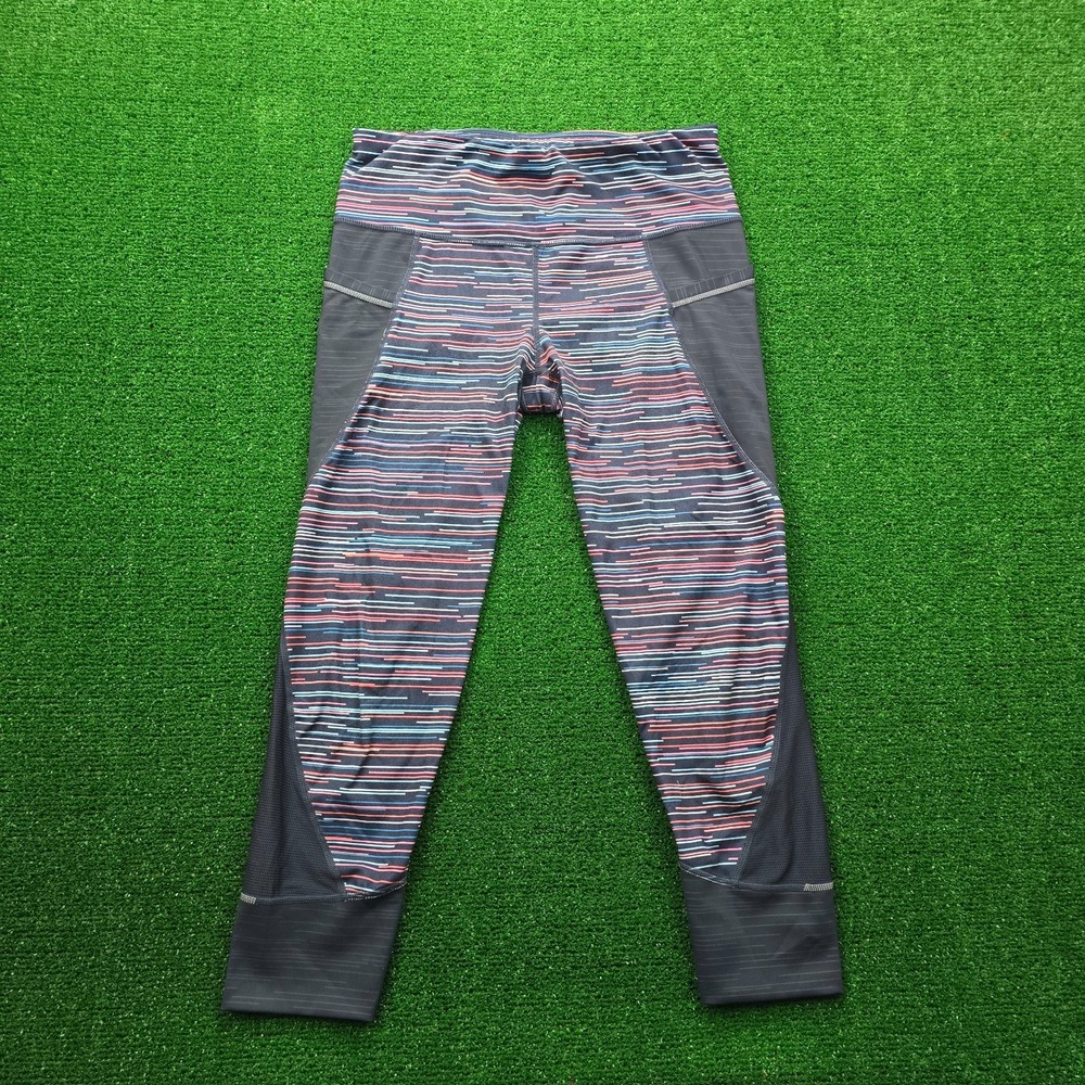 Athleta Be Fast Printed Performance Crop Leggings Womens‎ Small Blue Striped Gym